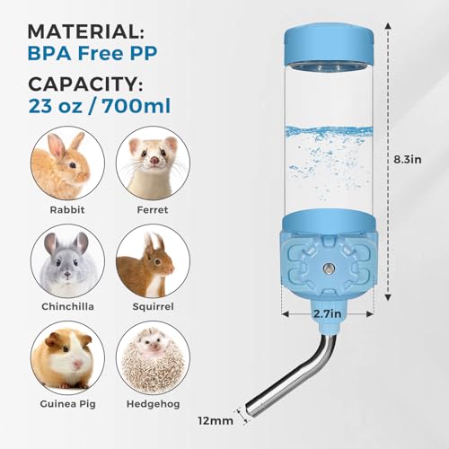 Vannon Top Fill Small Animal Water Dispenser for Cage, 23oz Auto Feeding Crate Water Bottle for Rabbit, Chinchilla, Ferre...