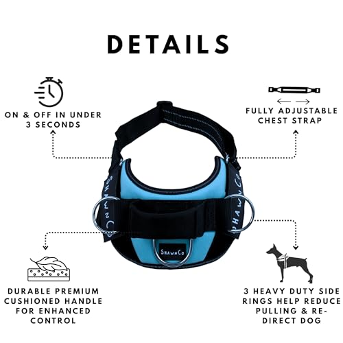ShawnCo Essential Pro Dog Harness, No-Pull Pet Vest with 3 Leash Clips and Removable, Reflective Side Patches, Adjustable ...