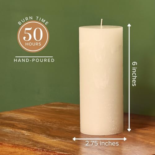 Simply Soson 3x6 inch Ivory Pillar Candles Set of 3, Rustic Texture, Unscented Ivory Candles, Dripless Candles, 3 inch Pil...