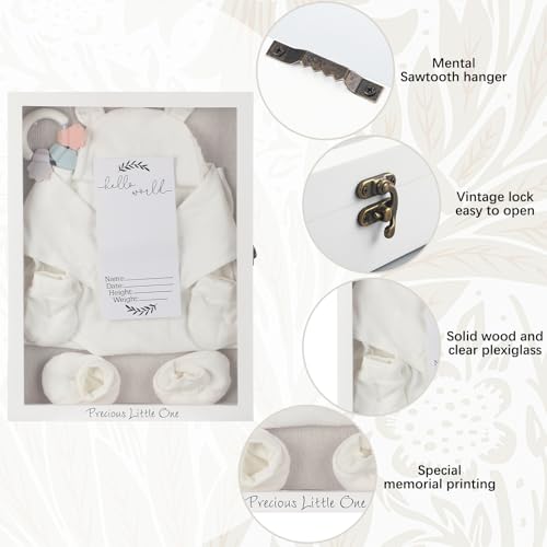 Jetec 12 x 16 Baby Shower Shadow Box Large Baptism Gift Baby Keepsake Box with Linen Back Hello World Newborn Sign Ink Pad...