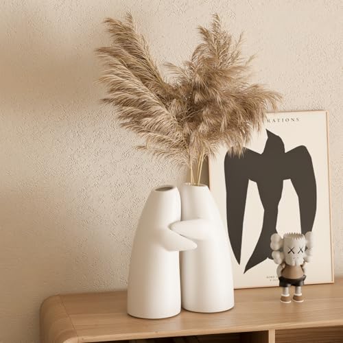 for Her – Embrace Ceramic Vase Set of 2, White Hugging Design Flower Vase, Minimalist Romantic Home Decor for Anniversary...