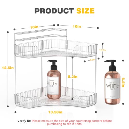 Asayuee 2-Tier Corner Bathroom Counter Organizer with Top Toothbrush Holders,Large Makeup Organizer Countertop with Brush ...
