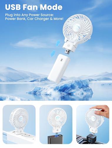 HandFan 5200mAh Portable Handheld Fan - 3 Speeds, 180° Foldable, Rechargeable Personal Cooling Fan, 20H Long Runtime for T...