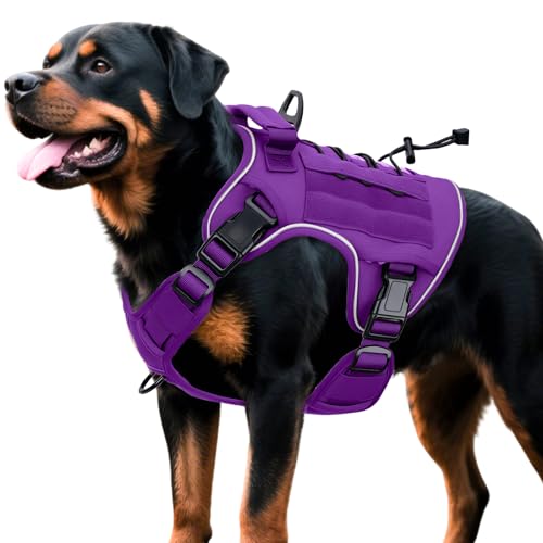 Heavy-Duty Tactical Dog Harness for Large Dogs, No Pull Adjustable Reflective Pet Vest with Molle System, K9 Military-Grad...