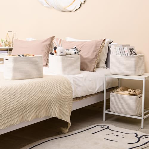 ICERZCZ Storage Baskets for Organizing, Woven Basket for Storage, Storage Baskets Bin for Shelves, Cotton Rope Basket with...