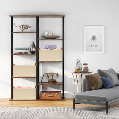 SNWDN 6 Pack Closet Cloth Storage Bins for Shelves, Medium Storage Baskets for Shelves, Fabric Bins for Closet organizatio...