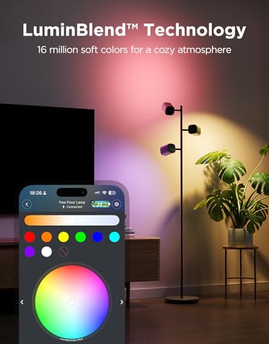 Govee Tree Floor Lamp Compatible with Matter, 3 Rotatable Lights with LuminBlend Technology, Standing Lamp with 64 Dynamic...