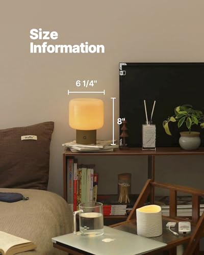 MAGCHARM Halo Mushroom Lamp, 5W Cute Cordless Rechargeable Table Lamp with Glass Shade, 3 Color Temps LED Dimmable Ambient...