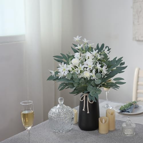 120 Pcs 4 Kinds Mixed Artificial Eucalyptus Leaves Stems Bulk Fake Silver Dollar Eucalyptus Bundle Faux Plants Greenery fo...