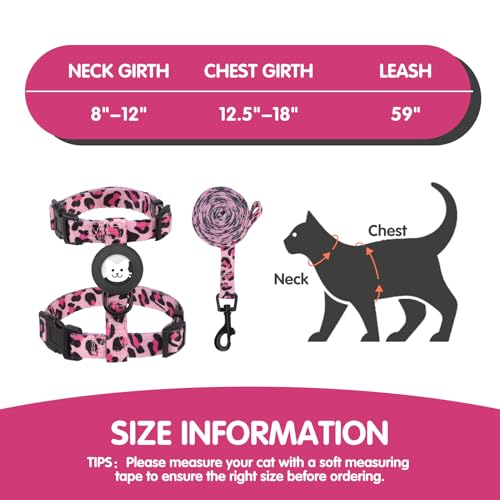 BINGPET Cat Harness with Airtag Holder, Cat Harness and Leash Set Escape Proof for Walking Travel Outdoor, Soft Adjustable...