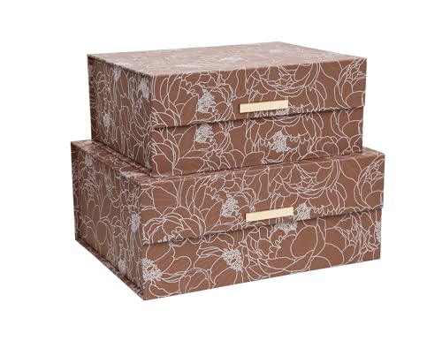 MIZFRUZZY 2-Piece Decorative Keepsake Storage Boxes with Lids, Warm Cocoa Brown Floral Line Art Design, Memory Boxes with ...