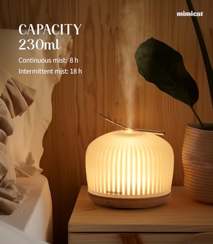 mimicat Quiet Aromatherapy Diffuser Glass: 230ML Ultrasonic Cool Mist Scent for Home with Night Light - Aesthetic for Wome...