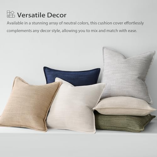 Meekio Set of 2 Linen Beige Pillow Covers 18x18, Linen Look Throw Pillow Covers with Flange Edge for Sofa Couch Living Décor