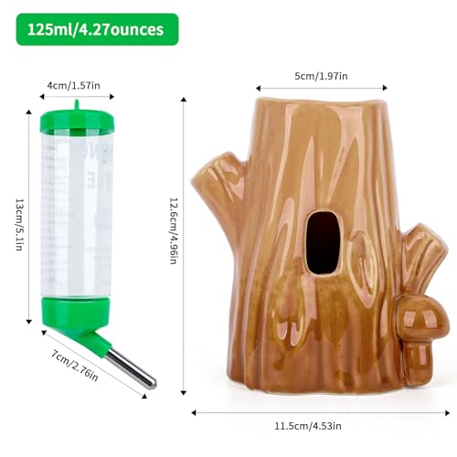 HJLSWXKQ Stump-Shaped Ceramic Hamster Water Bottle - Leak Proof Small Animal Waterer with Bracket, 4.27oz(125ML) for Syria...