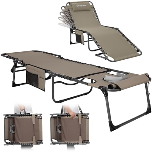 KingCamp Tanning Chair with Face Hole, Lounge Chairs Outdoor Folding Comfy Adjustable 5-Position Lay Flat Foldable Chaise ...