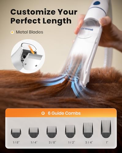 oneisall Dog Vacuum & Dryer for Shedding Grooming, 8 in 1 Dog Grooming Kit with Metal Blade Pet Clippers, Adjustable Speed...