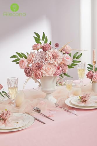 Alecono Artificial Flowers, Dusty Pink Silk Fake Flowers for DIY Wedding Bridal Bouquets, Wedding Cake Flowers for Table C...