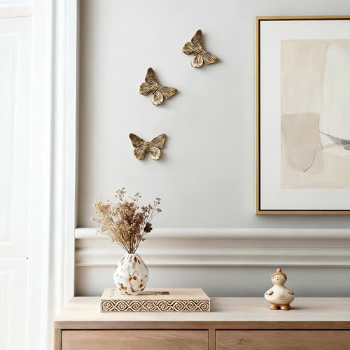GUSFREUD 3D Butterfly Wall Decor Set – Resin Wall Decorations for Living Room, Bedroom and Gallery Walls - Antique Copper...