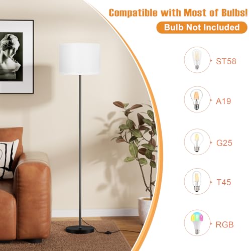 Modern Floor Lamp Simple Design with White Shade, Foot Pedal Switch, 60" Small Tall Lamps for Living Room Bedroom Office D...