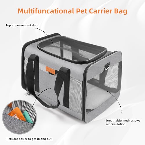 YUNIQUE Soft-Sided Cat & Dog Carrier for Pets Up to 15 Lbs, Airline Approved Collapsible Travel Puppy Carrier with Lightwe...