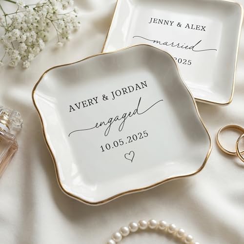 Becomate Personalized Floral Ring Dish, Custom Quote Jewelry Tray, Toile De Jouy, Botanical Wedding Gift, Anniversary or F...
