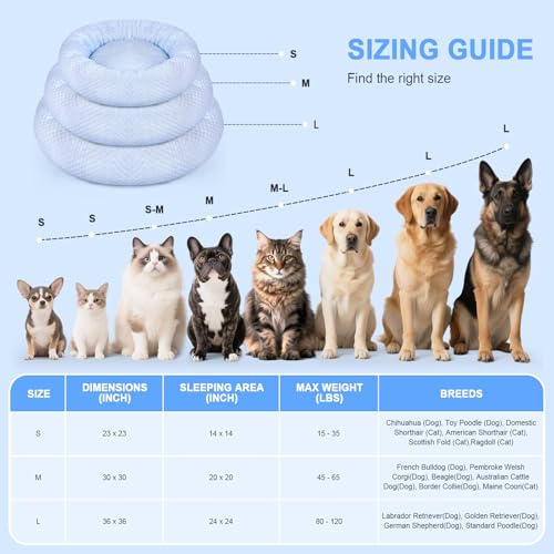 Donut Dog Bed for Small & Medium Dogs - Cooling Pet Bed with Non-Slip Bottom, Summer Comfort Dog Beds for Puppies, Washabl...