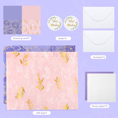 YANGTE 2 Pack 13" Large Beautiful Gift Bags Set with Greeting Card and Tissue Paper, Reusable Non-Woven Gift Wrap Bags wit...
