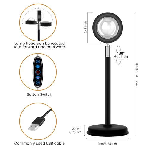 Tsrarey Sunset Lamp Projection, Not Only 21 Colors Sunset Lights, 180 Degree Rotation Led Light, Push Button Switch & APP ...