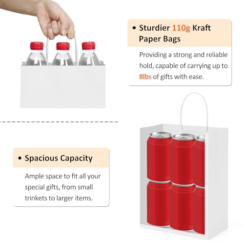 BagDream 25Pcs White Gift Bags 8x4.25x10.5 Kraft Paper for Gifts, Shopping Retail Merchandise Grocery Sacks, White Paper B...