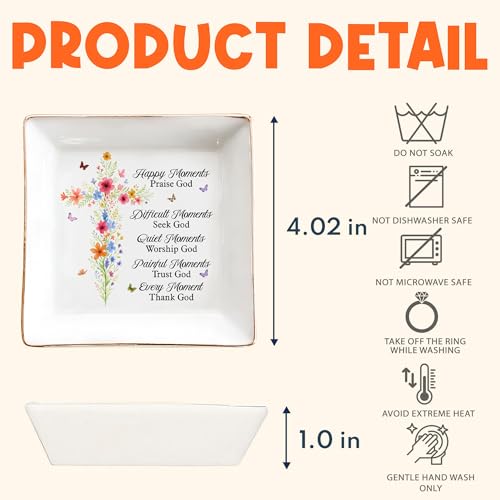 Christian Gifts for Women, Faith Inspirational Gifts - Floral Cross 4" Jewelry Dish, Religious Gift for Mom, Sister, Daugh...