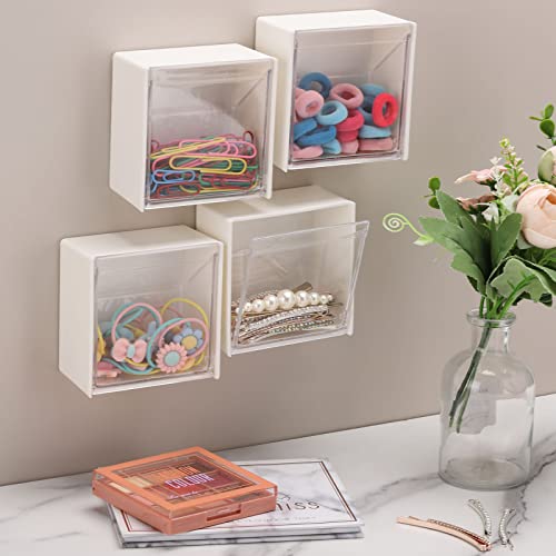 Tecbeauty 4PCS Cotton Pads Holder Dispenser, Wall Mounted Cotton Ball Organizers and Storage Box Rounds Jar Containers for...