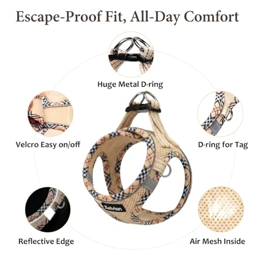 Zelvian Cat Harness and Leash Set for Walking, Escape Proof Adjustable Soft Mesh Kitten Harness with Reflective Strips, Br...