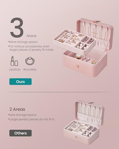 SONGMICS Jewelry Organizer Box, Travel Jewelry Case, 2-Layer Travel Case for Earrings, Necklaces, Bracelets - Portable Jew...