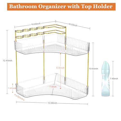 Webetop Corner Makeup Organizer for Vanity, 2 Tier Bathroom Cosmetics Organizer Countertop with Make up Brush Holder Corne...