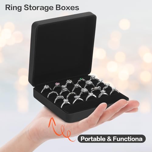 KUKUVR Ring Storage Organizer Box for Multiple Rings, Travel Portable Jewelry Ring Stud Earring Case, Ring Tray Holder Sho...