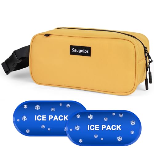 Saugnlbs Small Cooler Bag,Mini Cooler Bag with Ice Packs,Insulated Lunch Bag with Handle Buckle,Freezable Lunch Bag for Tr...