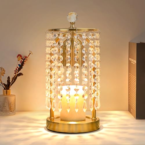 KunruiTAI Gold Candle Warmer Lamp with Timer and Dimmer - Electric Candle Warmer,Crystal Candle Lamp for Bedroom Decor,Fla...