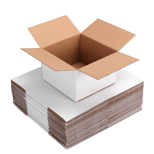 Wtrgas 25 Packs Small Shipping Boxes 8x8x6 Inches, White Corrugated Cardboard Box for Shipping, Packing, Business, DIY