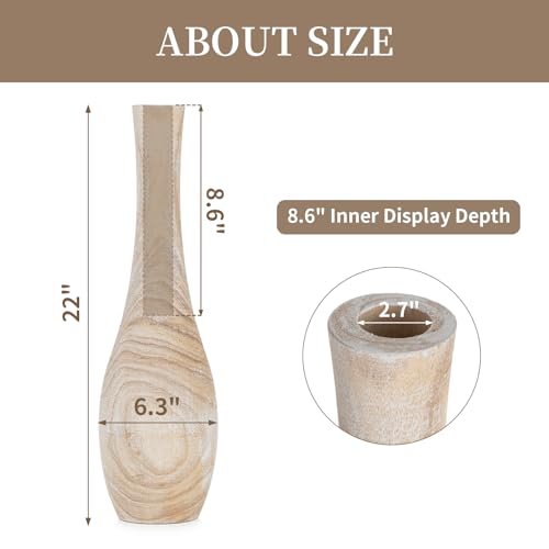 Hanobe Floor Vase Home Decor: 22 inch Tall Decorative Wood Vases for Living Room Large Rustic Farmhouse Boho Vase for Dini...