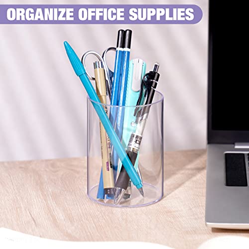 NiOffice Stylish Clear Acrylic Desk Organizer Pen and Pencil Holders Set of 3, Round Makeup Brush Storage Perfect for Hom...