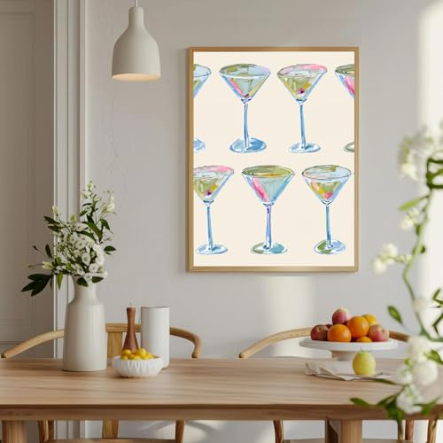 Trendy Cocktail Art Print Martini Glasses Wall Art Modern Bar Cart Decor Preppy Aesthetic Canvas Prints Modern Watercolor ...
