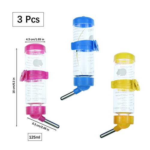 3 Pack Hamster Water Feeder Bottle, 125 ml No-Drip Small Animals Water Dispenser, Pet Hanging Water Bottle for Guinea Pig...
