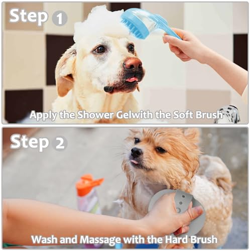(6 Pcs) ELEGX Pet Grooming Bath Massage Brush with Soap and Shampoo Dispenser Soft Silicone Bristle for Long Short Haired ...