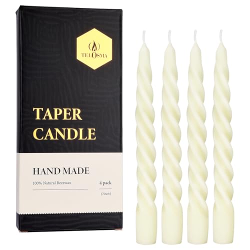 Beeswax Taper Candles Set of 4,Spiral Taper Candle Dripless Short Candle Sticks for Dinner Wedding Party Christmas Home De...