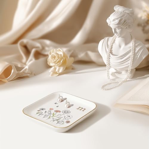 Gifts for Women – Initial Ring Dish with Floral Initial Design, Gift Boxed – Perfect Birthday Gifts for Mom, Girls, Best F...