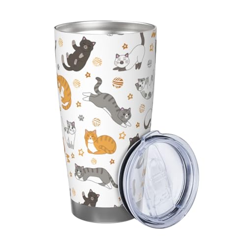 Sanghing Cute Cat Tumbler with Lid and Straw, 20 OZ Stainless Steel Water Bottle Travel Coffee Mug Double Wall Insulated C...