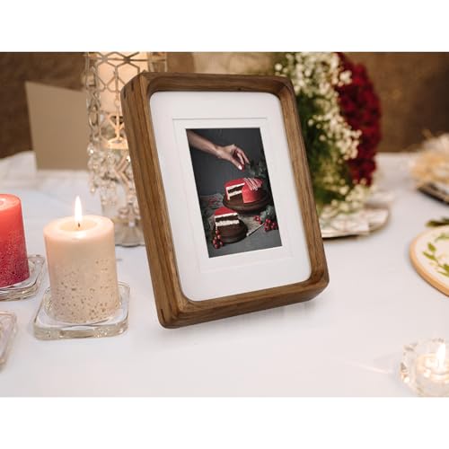 Moudra Handcrafted Solid Wood Picture Frame with Mat for Wall or Tabletop Display, Perfect for Photos and Artwork. (Walnu...