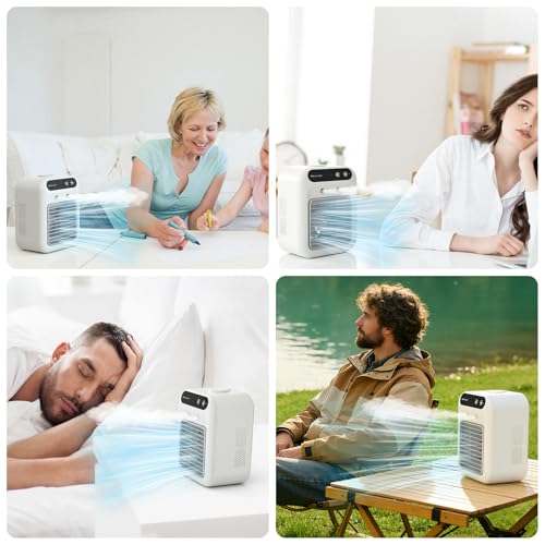 Portable Air Conditioner, Personal Cooling Fan with Humidifier, 2 Spray Modes, 2 Speeds, 4000mAh Rechargeable Battery, Qui...
