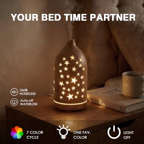 Essential Oil Diffuser,7.1''x3.5'' Diffusers with 3 Aromatherapy Oils Set,Small 200ml Desk Humidifier with 7 LED Colors Ni...