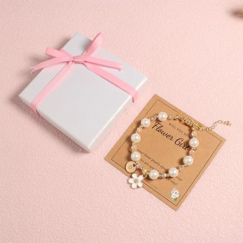 enasal Personalized Flower Girl Proposal Gifts, Will You Be My Flower Girl ? Initial A-Z Cute Shell Pearl Bracelet for Girls